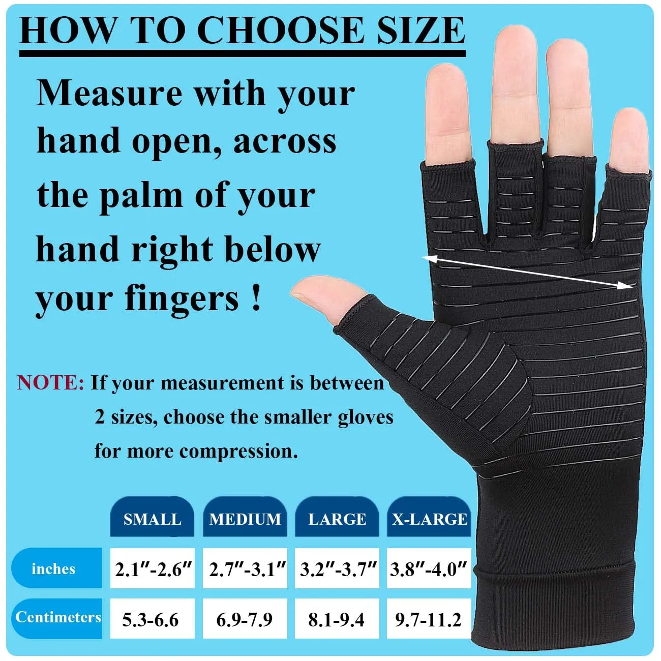 2 Pairs Arthritis Gloves for Women and Men, Copper Infused Compression Gloves, Fingerless Hand Gloves for Carpal Tunnel, RSI Osteoarthritis, Joint Pain,Computer Typing, Hand Support (Black, Large) Black Large (Pack of 4)