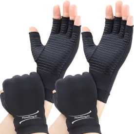 2 Pairs Arthritis Gloves for Women and Men, Copper Infused Compression Gloves, Fingerless Hand Gloves for Carpal Tunnel, RSI Osteoarthritis, Joint Pain,Computer Typing, Hand Support (Black, Large) Black Large (Pack of 4)