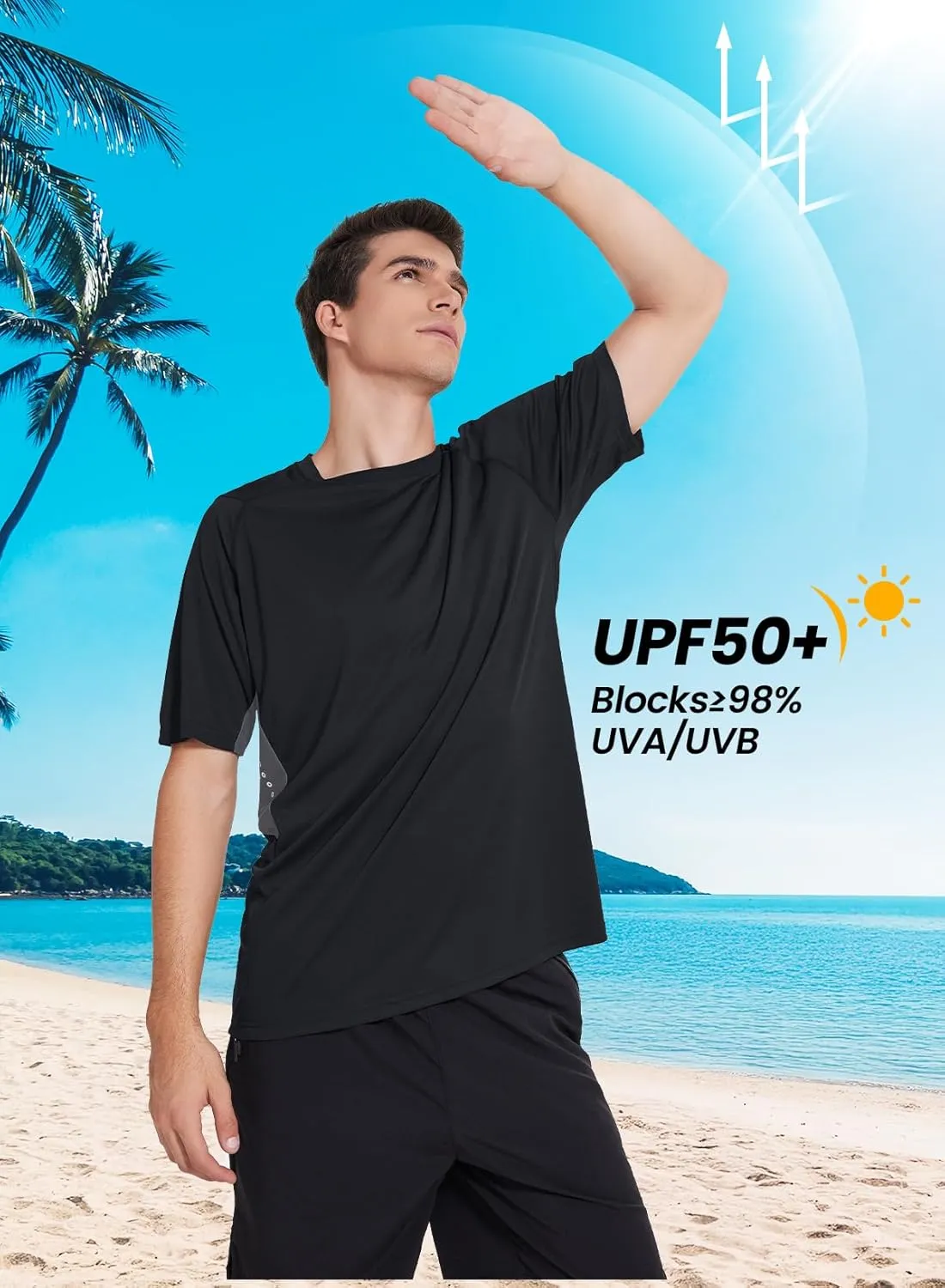 3 Pack Men Workout Shirts Quick Dry UPF 50  Sun Protection Moisture Wicking Short Sleeve Athletic T-Shirts Rash Guard