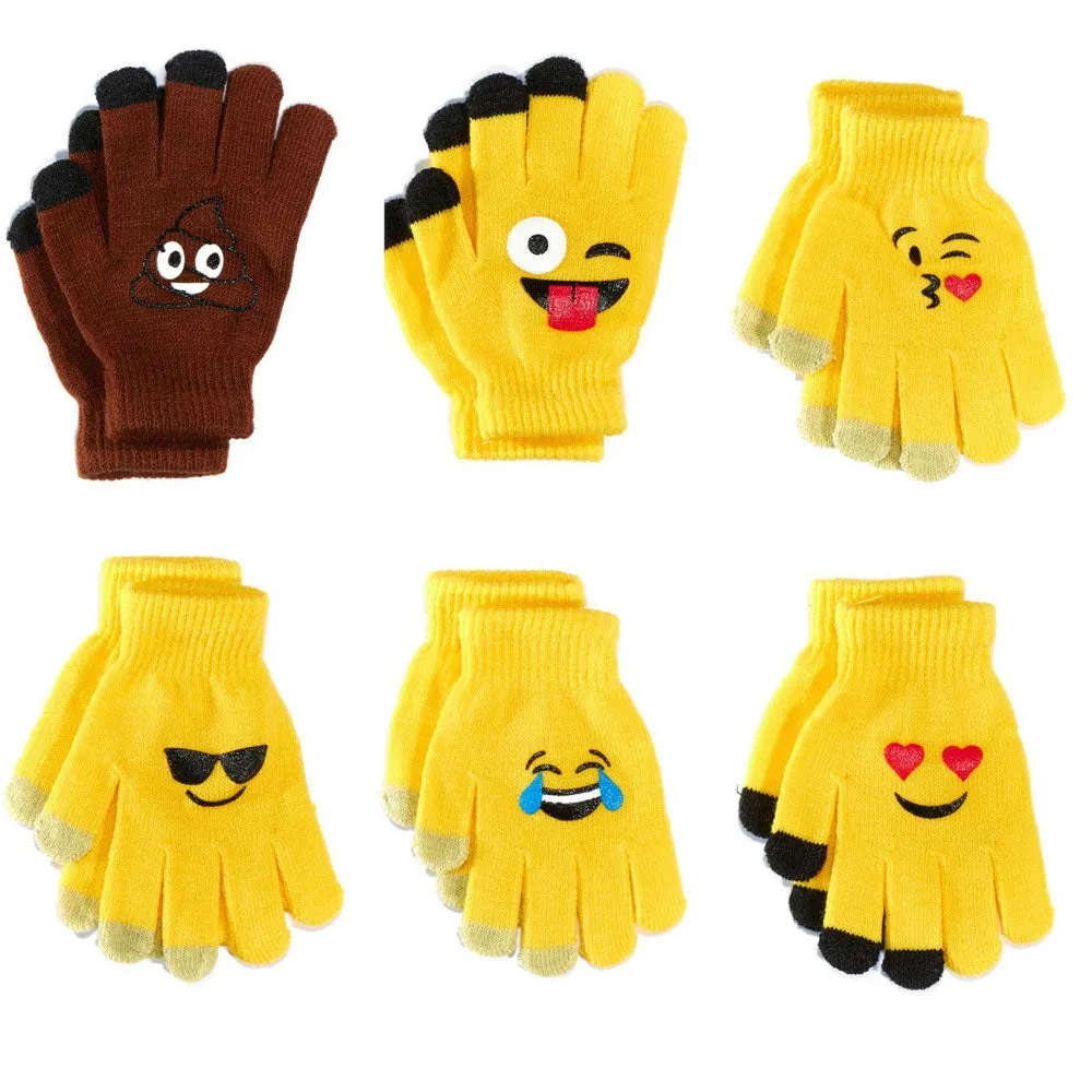 3 Pairs Emoji Gloves Unisex Touch Sensitive Glove Adults Kids Expression Hot New