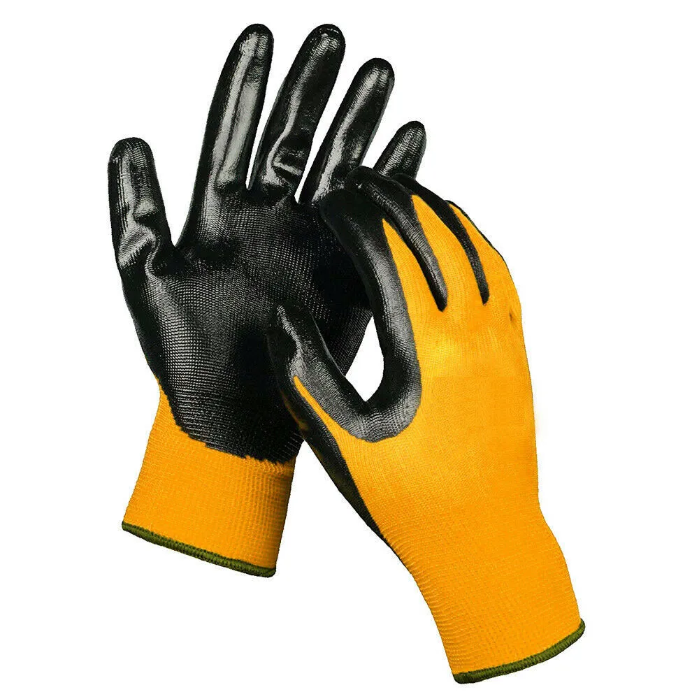 3 Pairs Safety Work Gloves Nitrile Coated Garden Mechanics Heavy Duty Latex Free