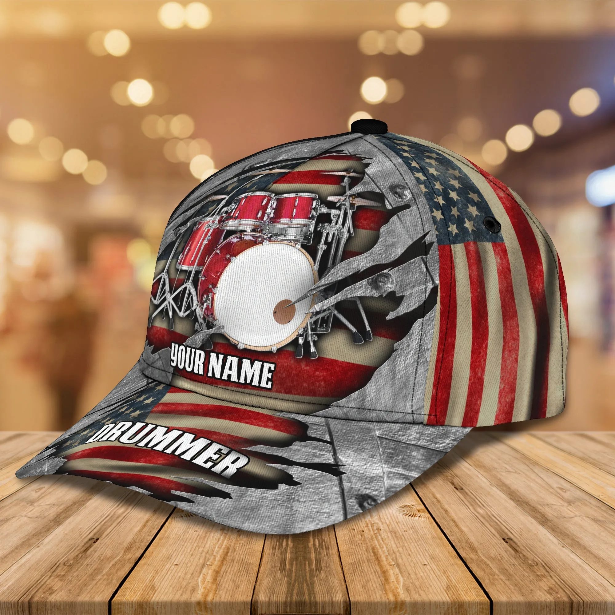 3D Classic Cap America Flag Drummer Personalized Name Cap Namashops