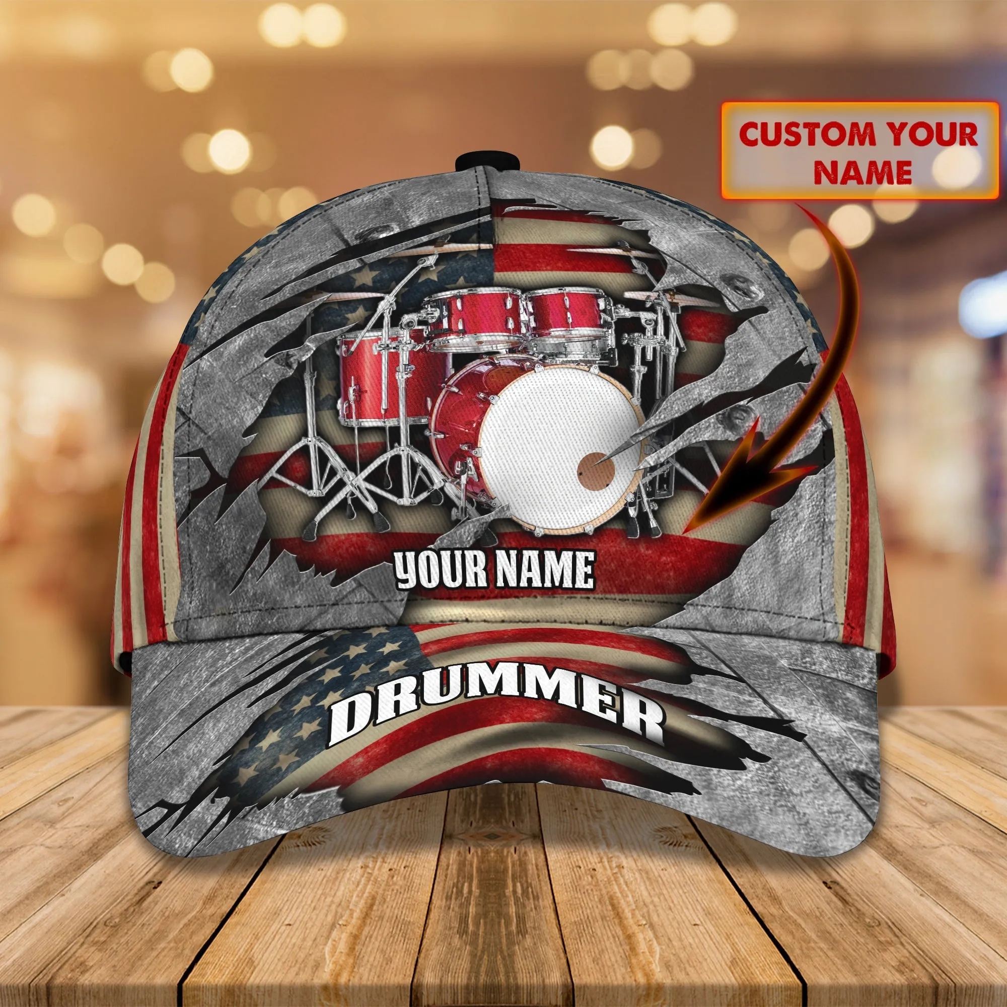 3D Classic Cap America Flag Drummer Personalized Name Cap Namashops