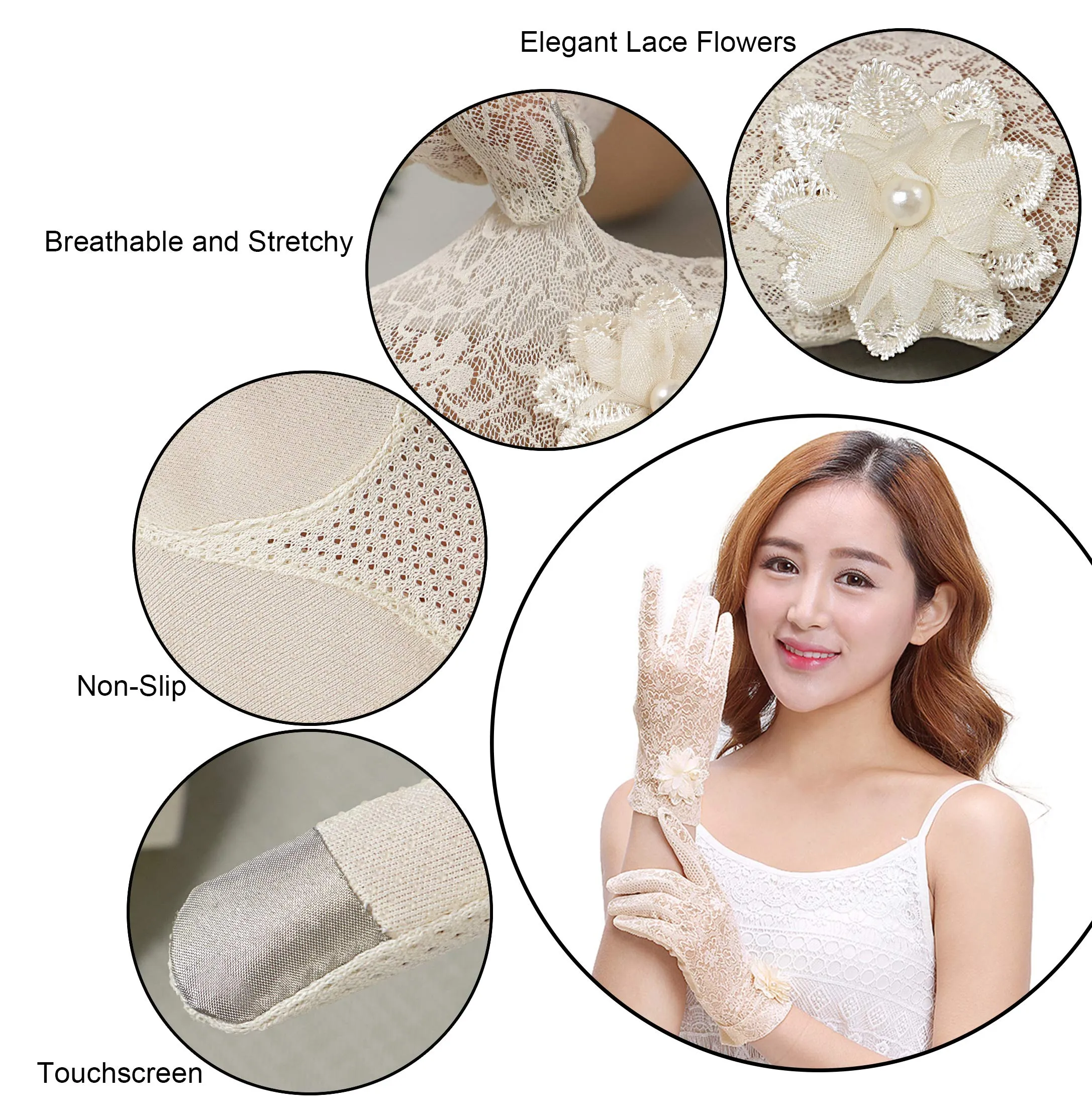 Bienvenu Summer Women Screentouch Gloves Sun Uv Protection Driving Gloves Anti-skid Beige