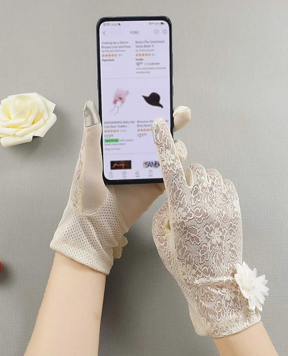 Bienvenu Summer Women Screentouch Gloves Sun Uv Protection Driving Gloves Anti-skid Beige