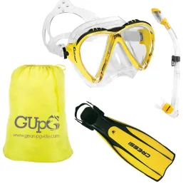 Cressi Lince Mask, Supernova Dry Snorkel, Pro Light Fins Snorkel Set w/ GupG Mesh Travel Bag