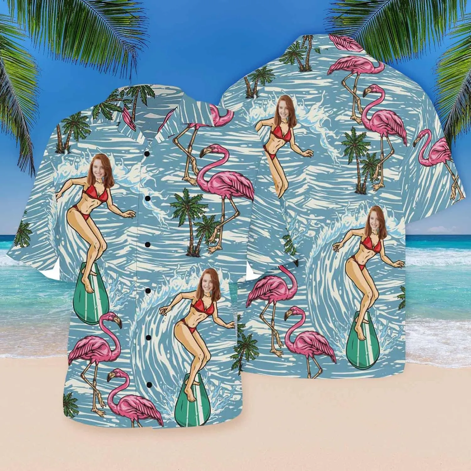 Custom Funny Hawaiian Shirt with Face for Men Personalized Dog Dad Photo Floral Fruit Summer Hawaii Beach Tshirts