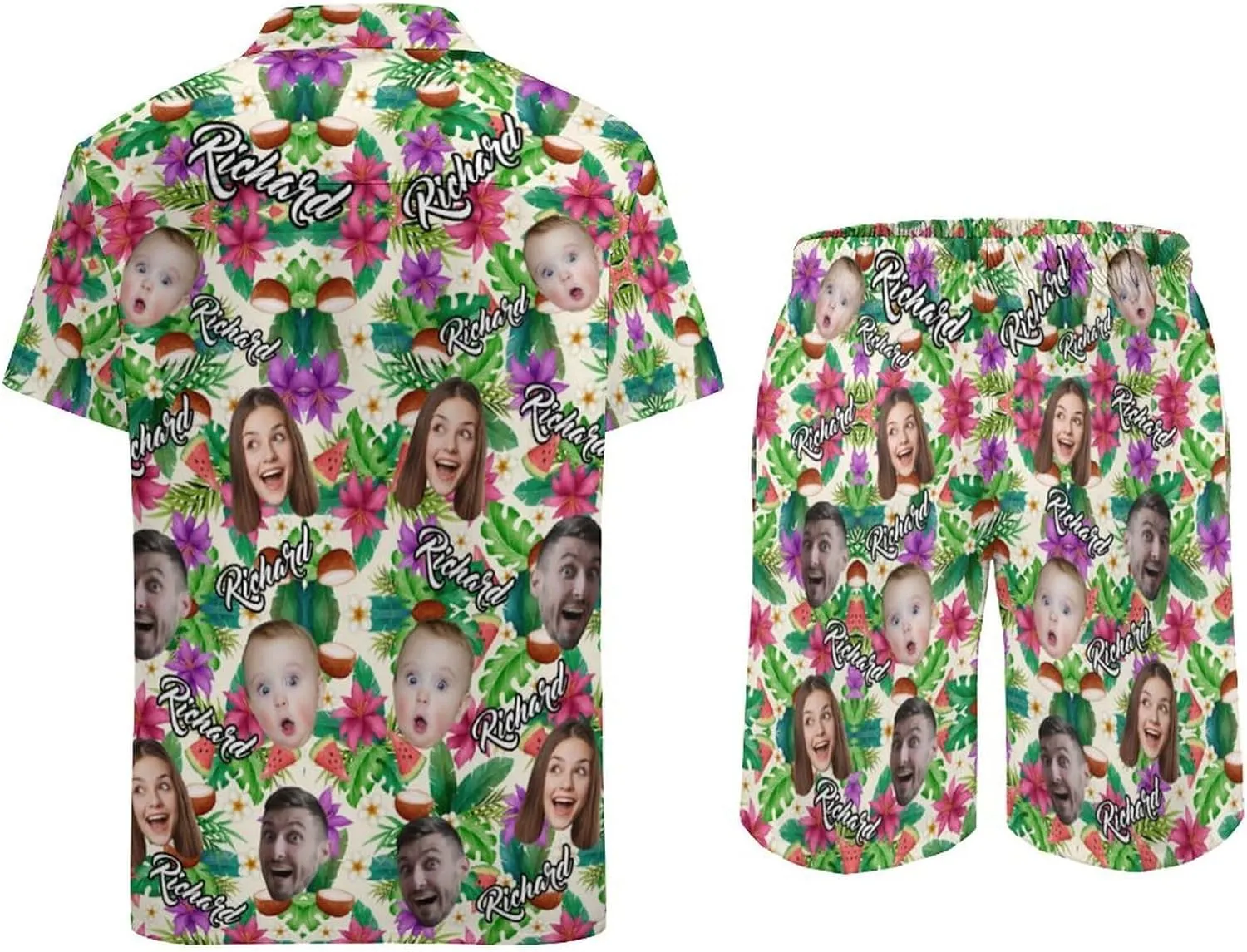 Custom Funny Hawaiian Shirt with Face for Men Personalized Dog Dad Photo Floral Fruit Summer Hawaii Beach Tshirts