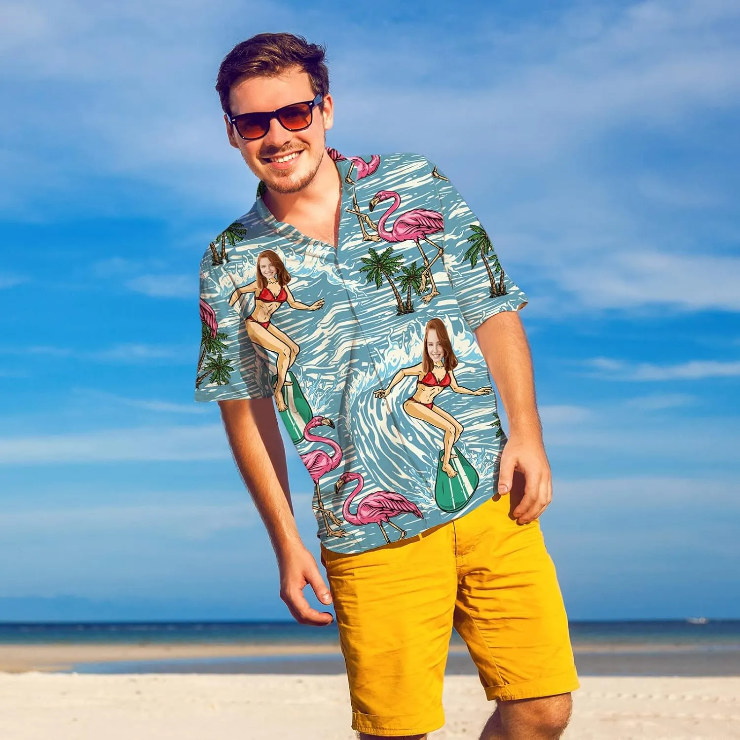 Custom Funny Hawaiian Shirt with Face for Men Personalized Dog Dad Photo Floral Fruit Summer Hawaii Beach Tshirts