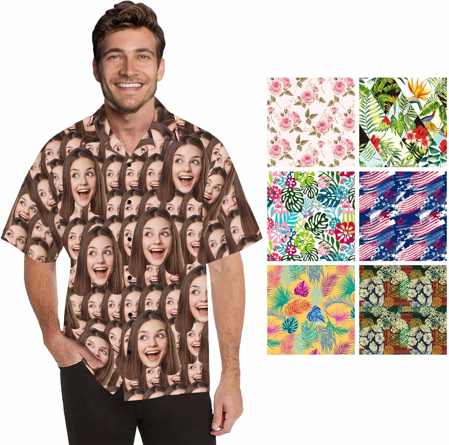 Custom Funny Hawaiian Shirt with Face for Men Personalized Dog Dad Photo Floral Fruit Summer Hawaii Beach Tshirts