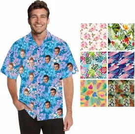Custom Funny Hawaiian Shirt with Face for Men Personalized Dog Dad Photo Floral Fruit Summer Hawaii Beach Tshirts