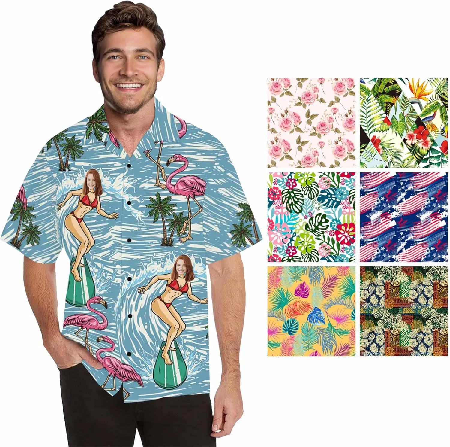 Custom Funny Hawaiian Shirt with Face for Men Personalized Dog Dad Photo Floral Fruit Summer Hawaii Beach Tshirts