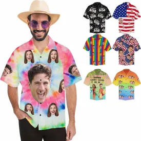 Custom Funny Hawaiian Shirt with Face for Men Personalized Dog Dad Photo Floral Fruit Summer Hawaii Beach Tshirts