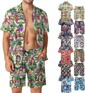 Custom Funny Hawaiian Shirt with Face for Men Personalized Dog Dad Photo Floral Fruit Summer Hawaii Beach Tshirts