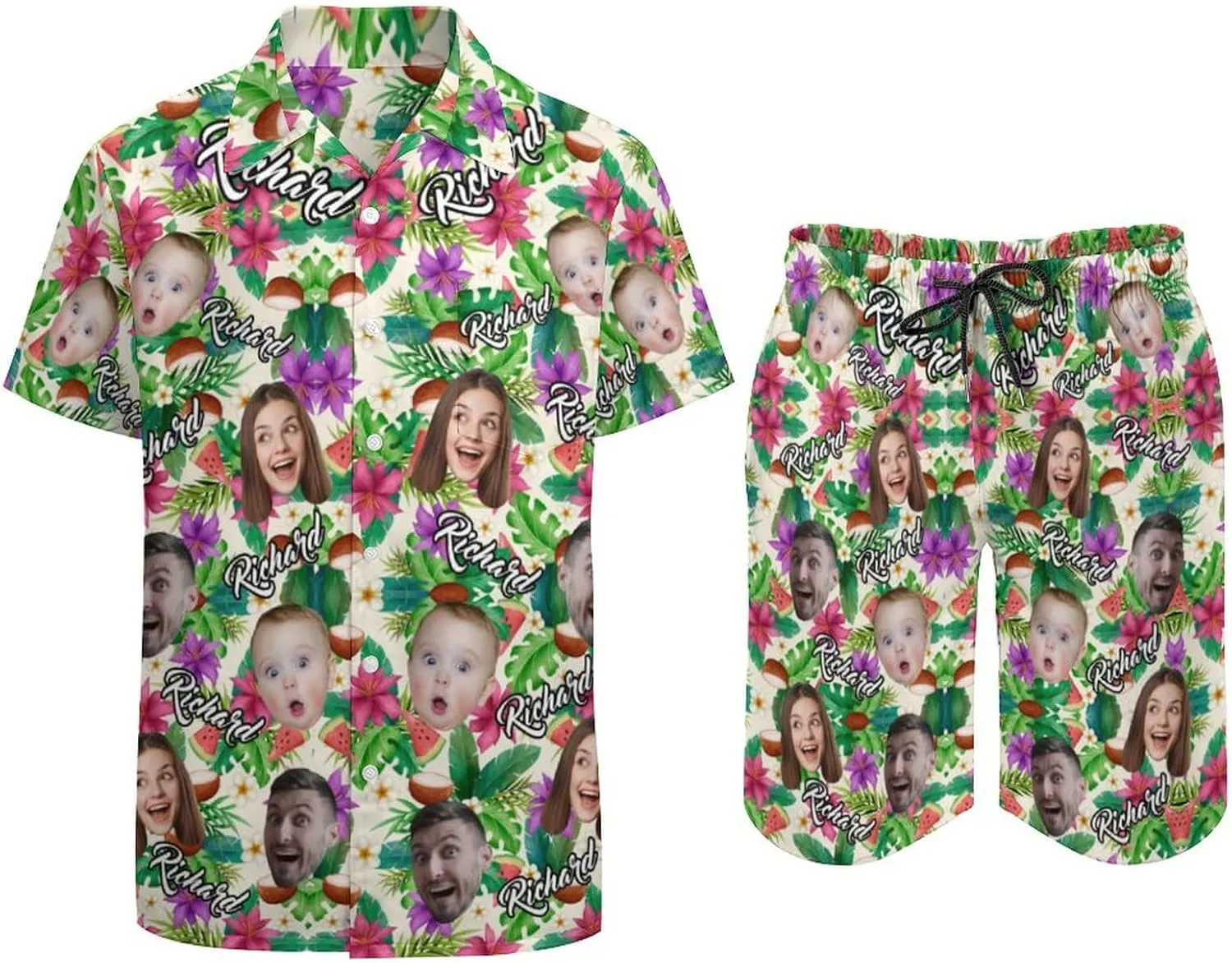 Custom Funny Hawaiian Shirt with Face for Men Personalized Dog Dad Photo Floral Fruit Summer Hawaii Beach Tshirts