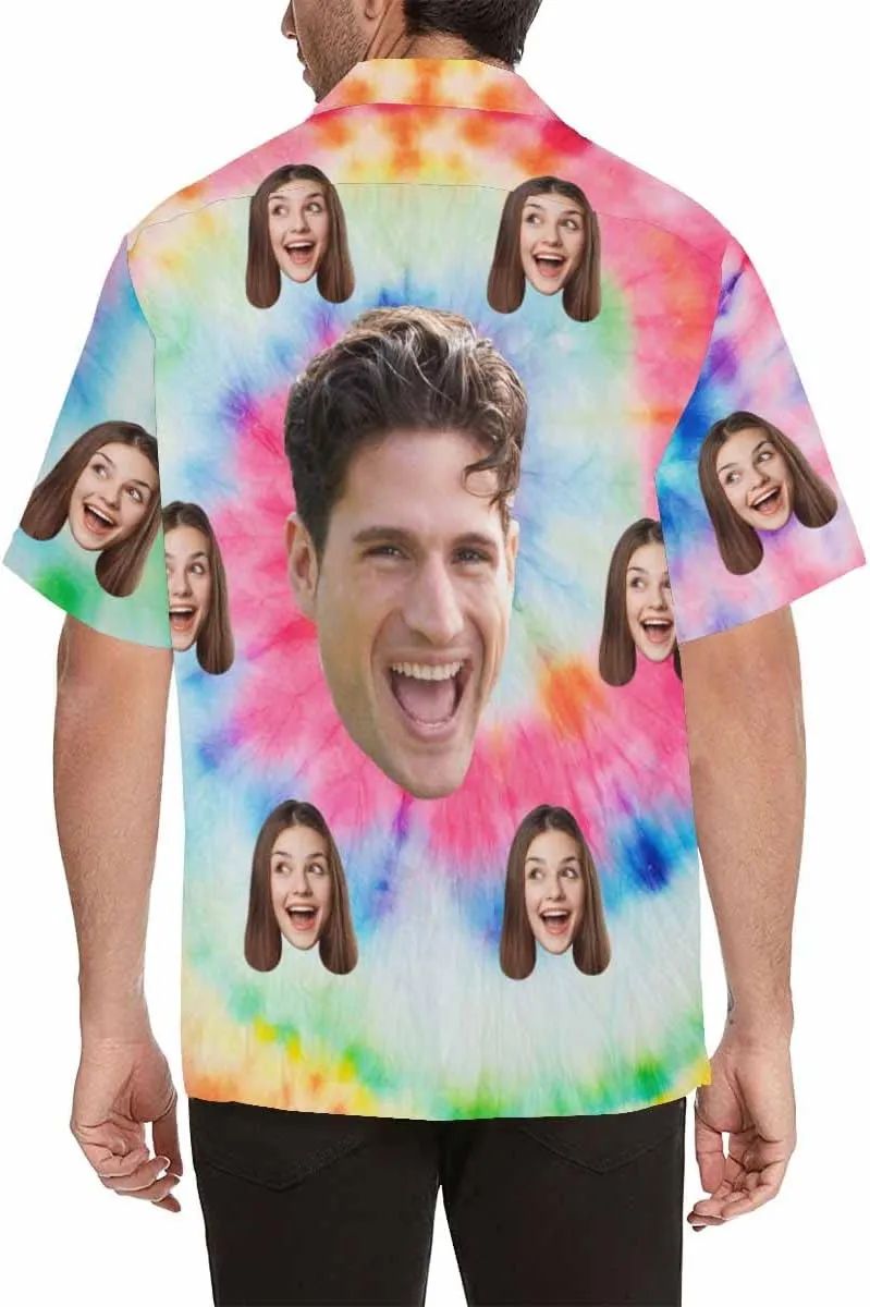 Custom Funny Hawaiian Shirt with Face for Men Personalized Dog Dad Photo Floral Fruit Summer Hawaii Beach Tshirts