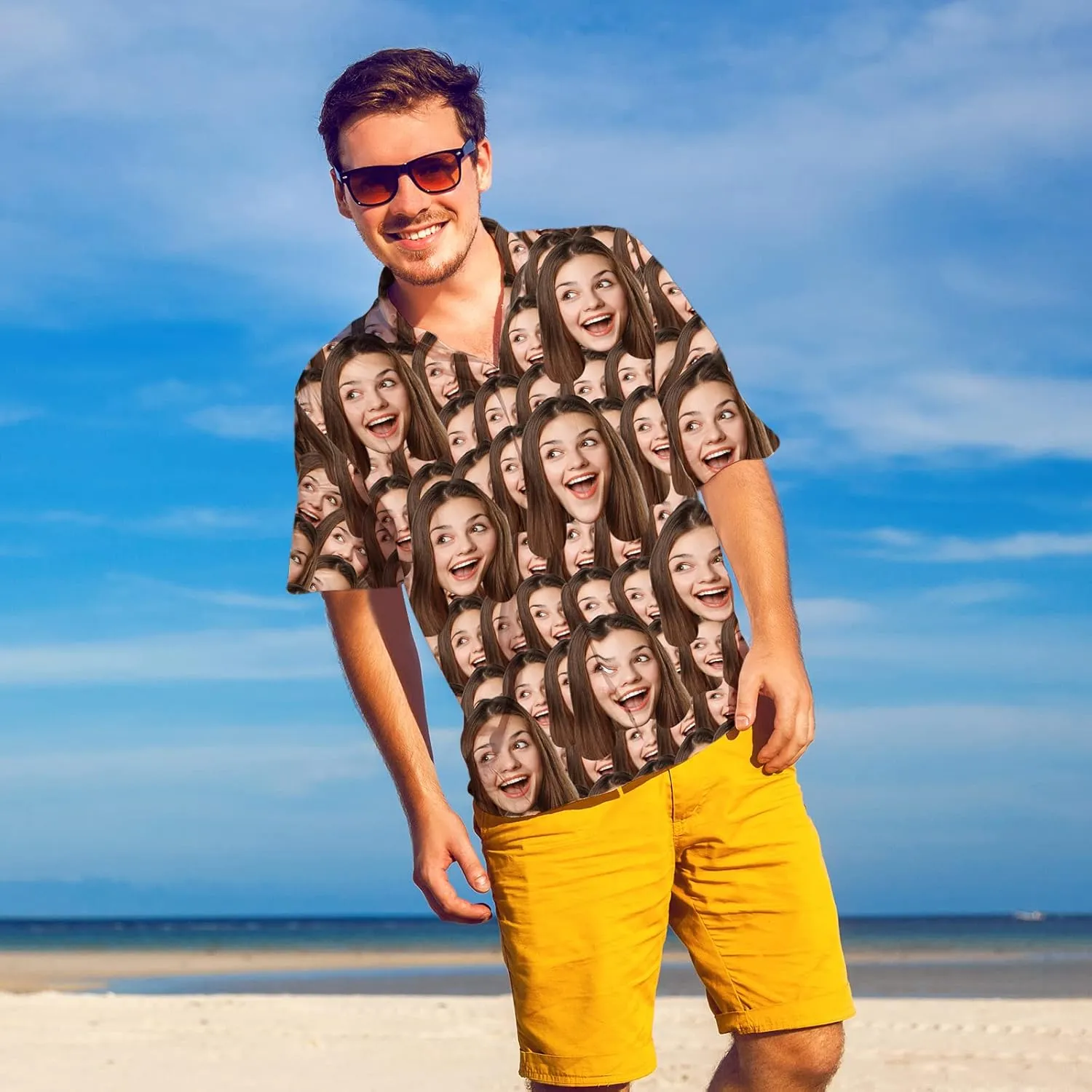 Custom Funny Hawaiian Shirt with Face for Men Personalized Dog Dad Photo Floral Fruit Summer Hawaii Beach Tshirts