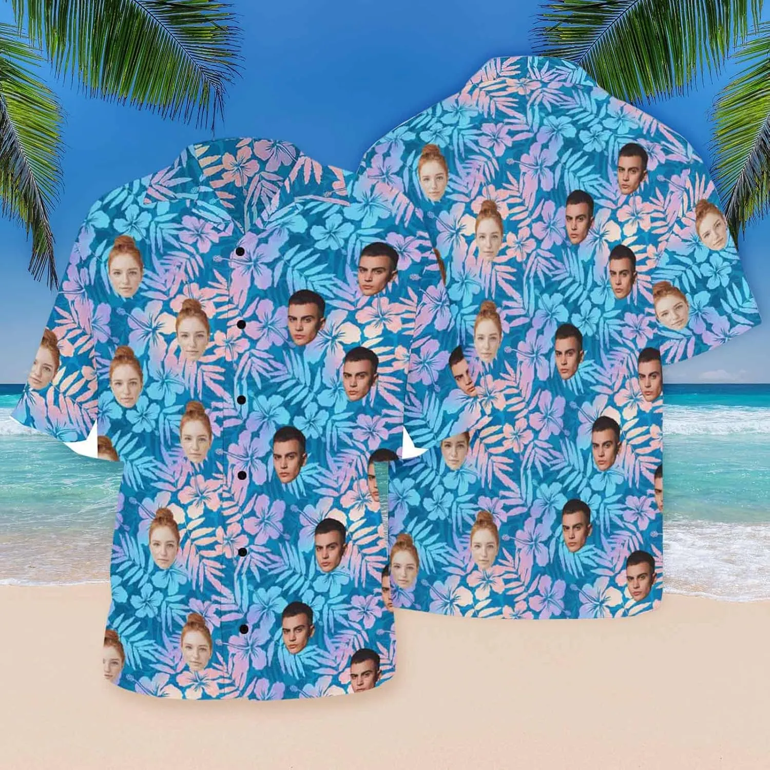 Custom Funny Hawaiian Shirt with Face for Men Personalized Dog Dad Photo Floral Fruit Summer Hawaii Beach Tshirts