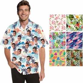 Custom Funny Hawaiian Shirt with Face for Men Personalized Dog Dad Photo Floral Fruit Summer Hawaii Beach Tshirts