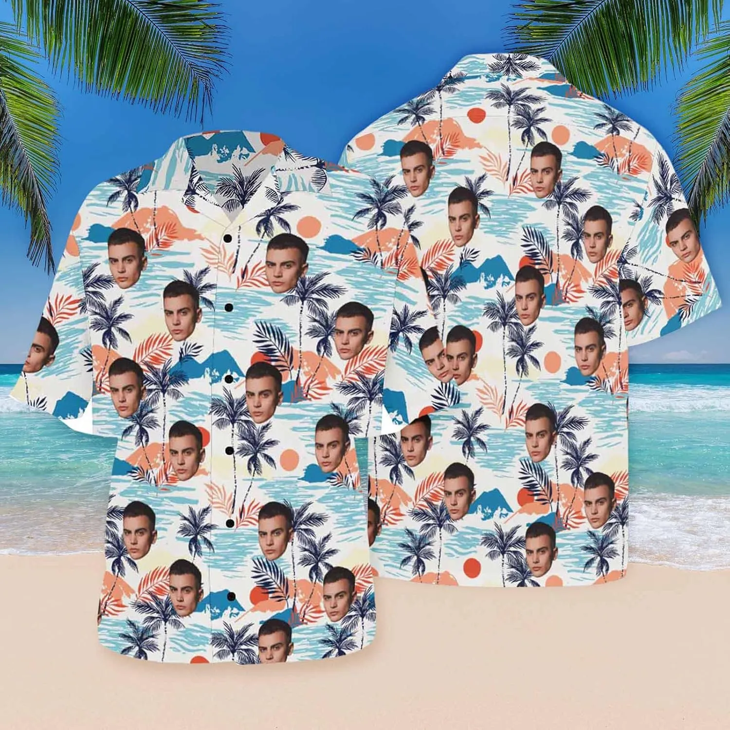Custom Funny Hawaiian Shirt with Face for Men Personalized Dog Dad Photo Floral Fruit Summer Hawaii Beach Tshirts