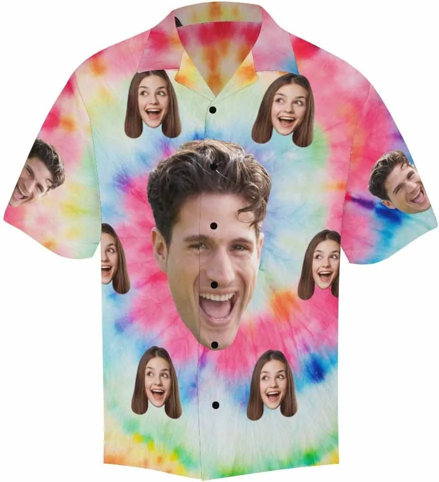 Custom Funny Hawaiian Shirt with Face for Men Personalized Dog Dad Photo Floral Fruit Summer Hawaii Beach Tshirts