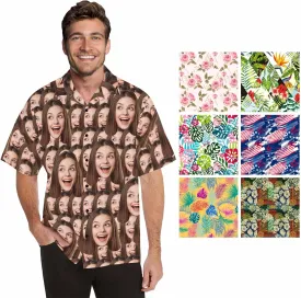 Custom Funny Hawaiian Shirt with Face for Men Personalized Dog Dad Photo Floral Fruit Summer Hawaii Beach Tshirts