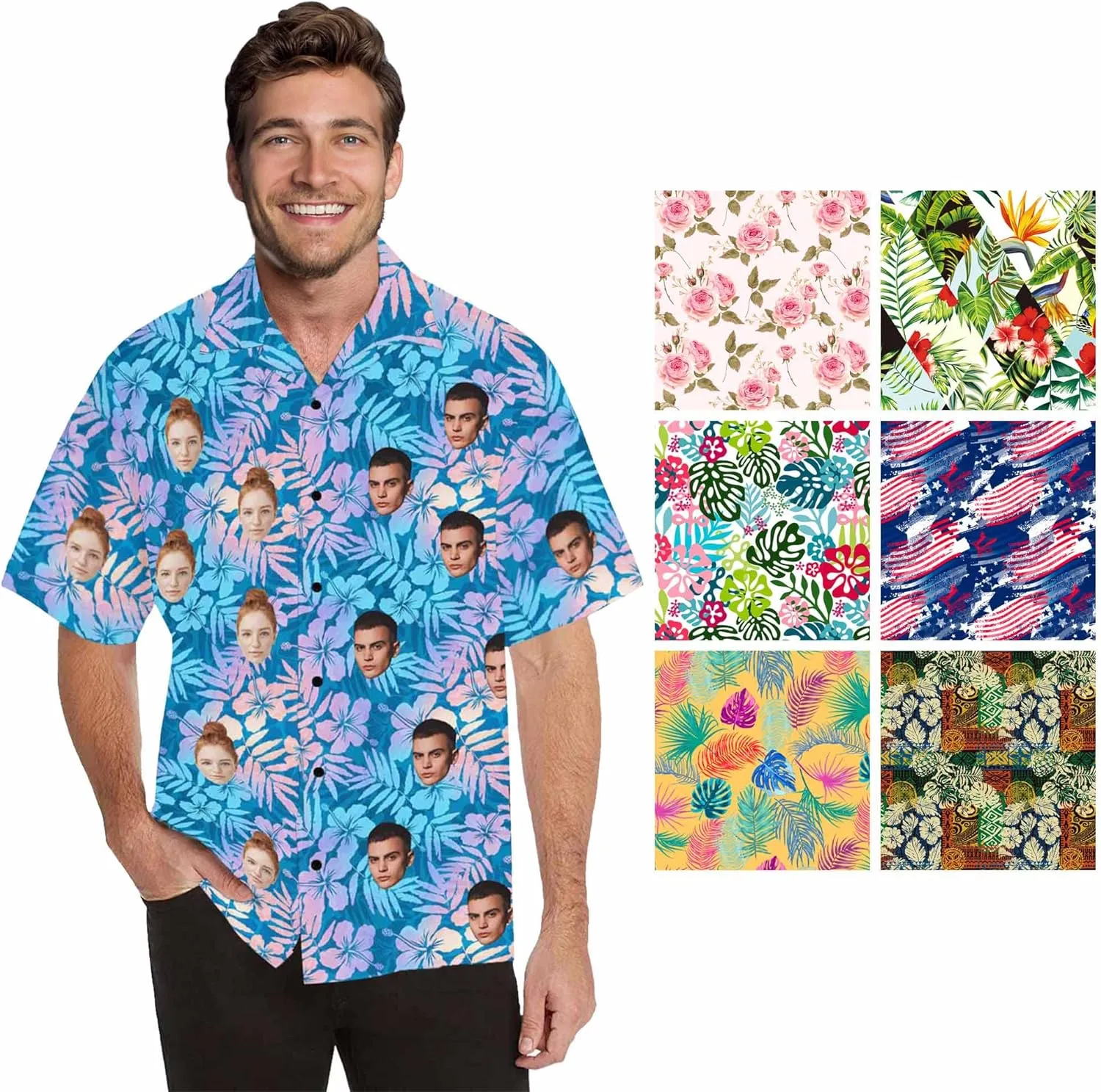 Custom Funny Hawaiian Shirt with Face for Men Personalized Dog Dad Photo Floral Fruit Summer Hawaii Beach Tshirts
