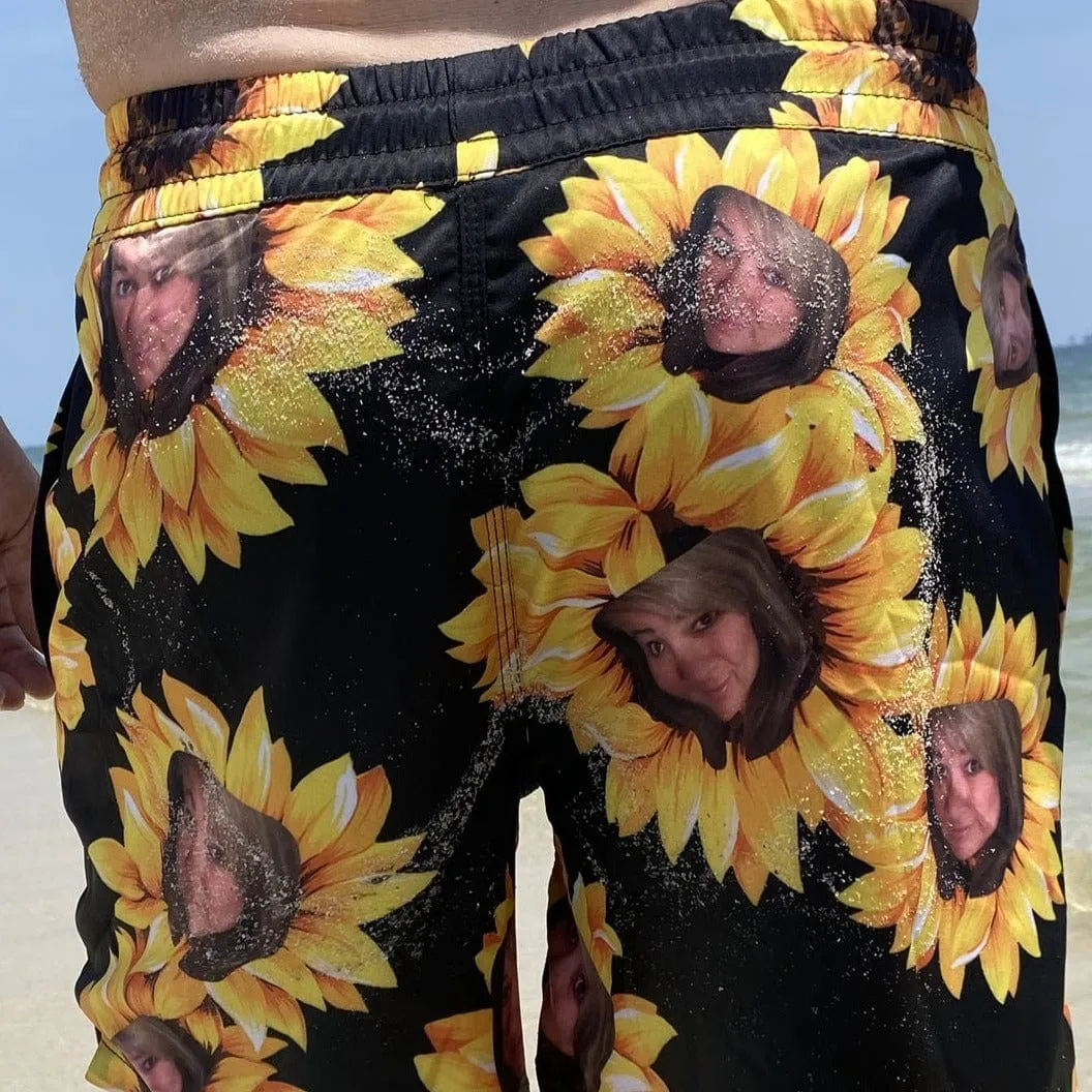 Custom Mens Trunks Personalized Face Sunflower Men's Quick Dry Swim Shorts with Dog's Face