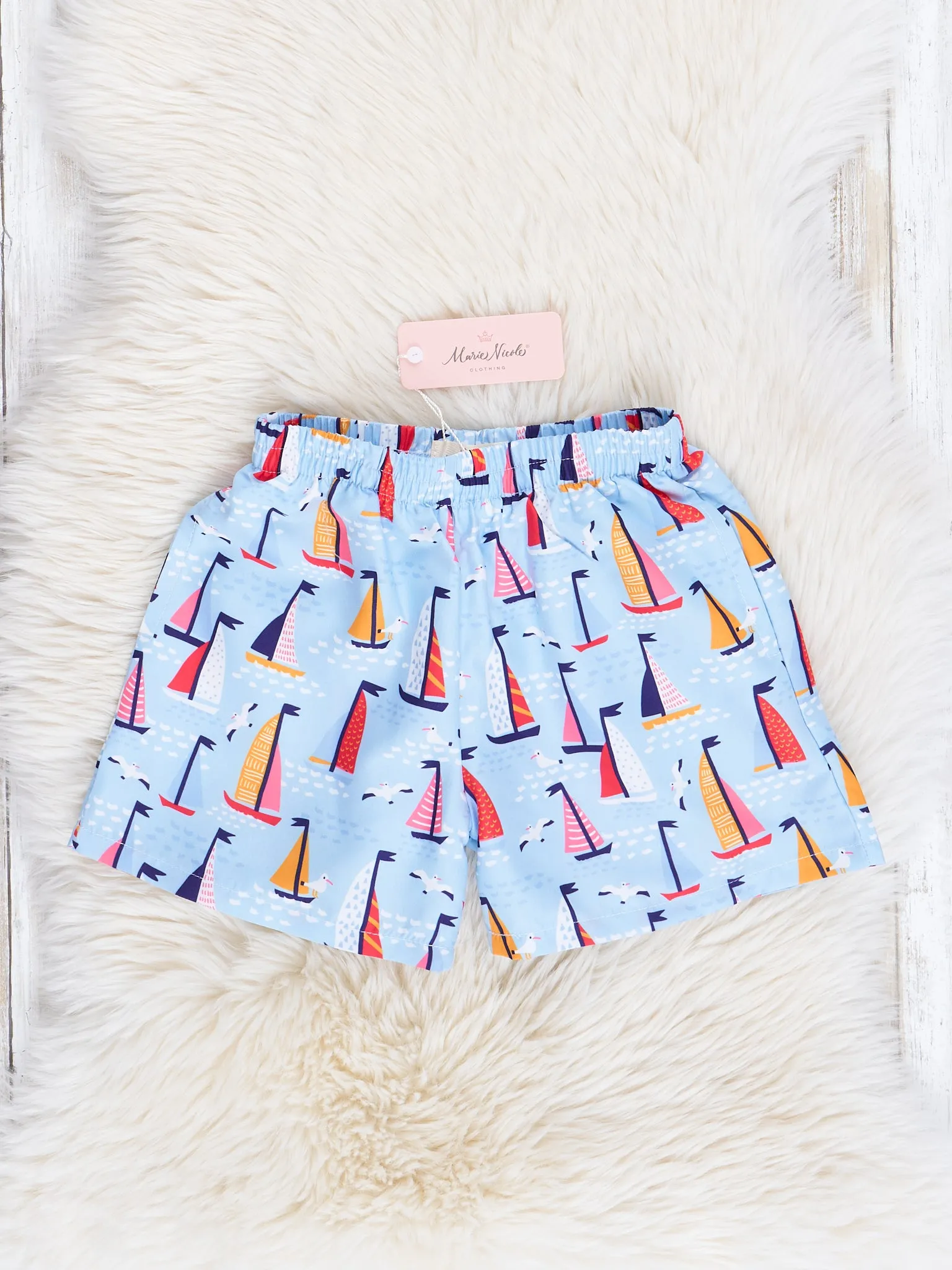 Dad & Me Light Blue Sailboats Swim Trunks