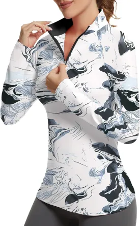Golf Shirts for Woman UPF 50  Sun Protection Quick Dry Lightweight Long Sleeve Polo Shirts for Woman Rash Guard