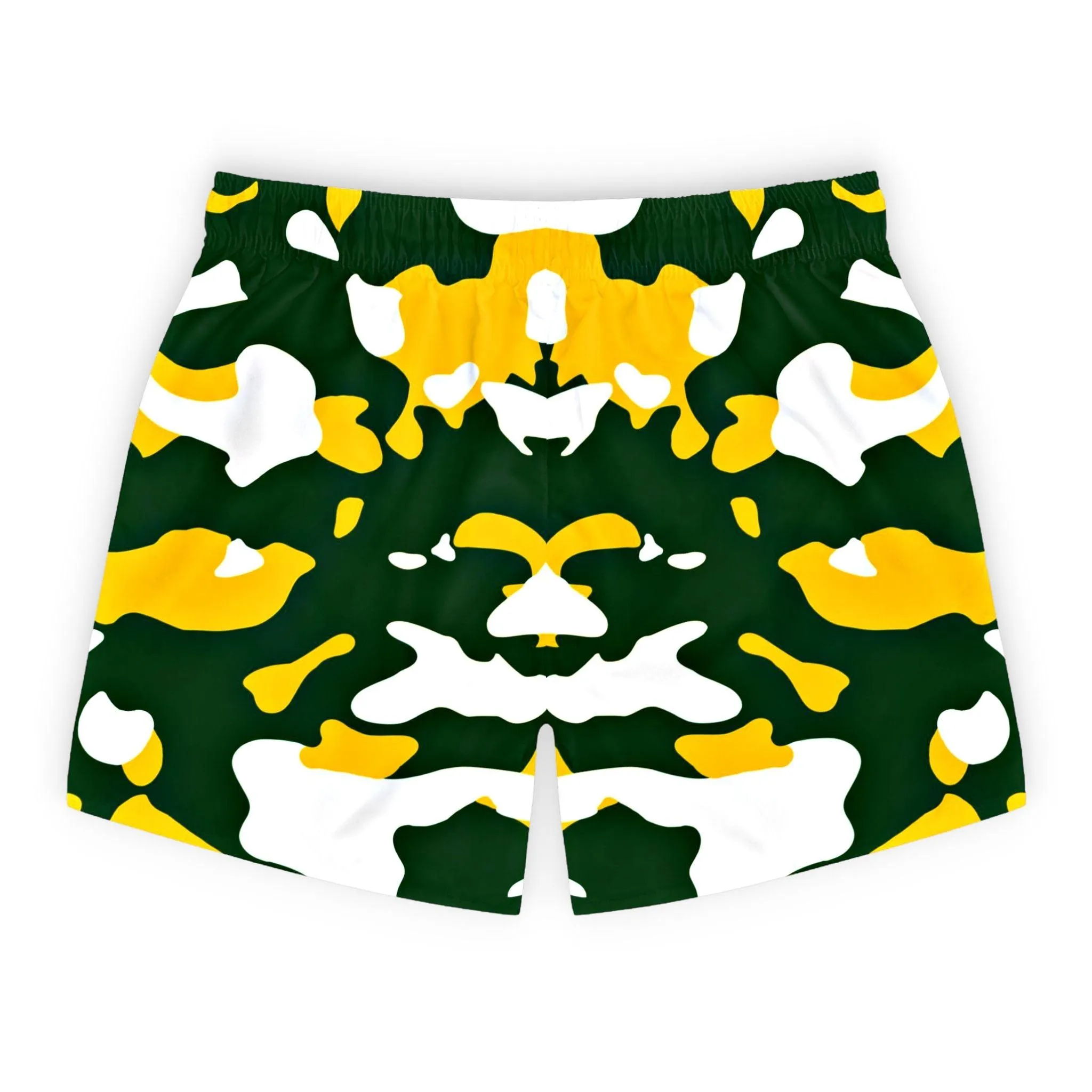 Green & Yellow Camouflage Swim Trunks For Men