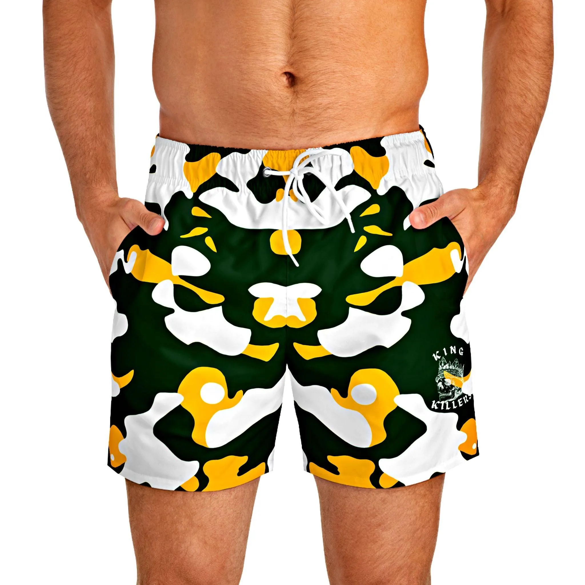 Green & Yellow Camouflage Swim Trunks For Men