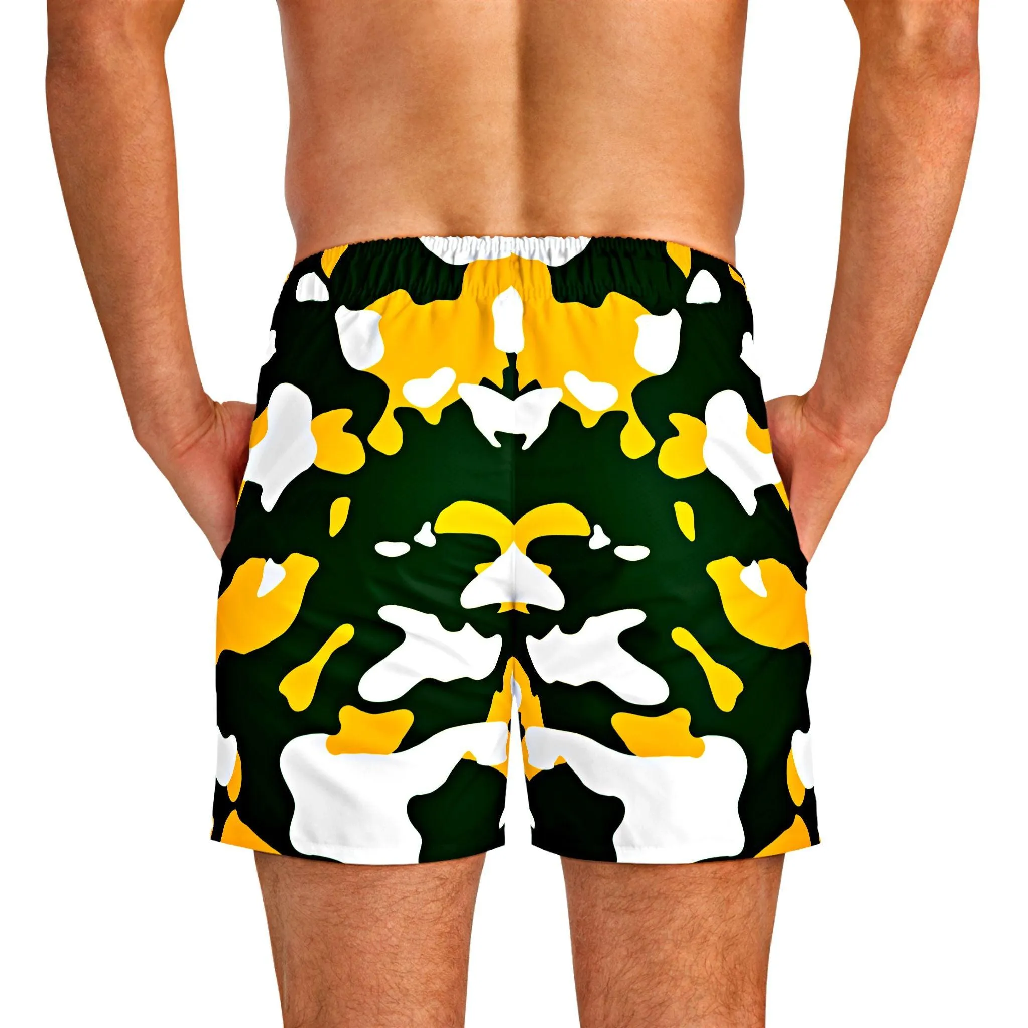 Green & Yellow Camouflage Swim Trunks For Men