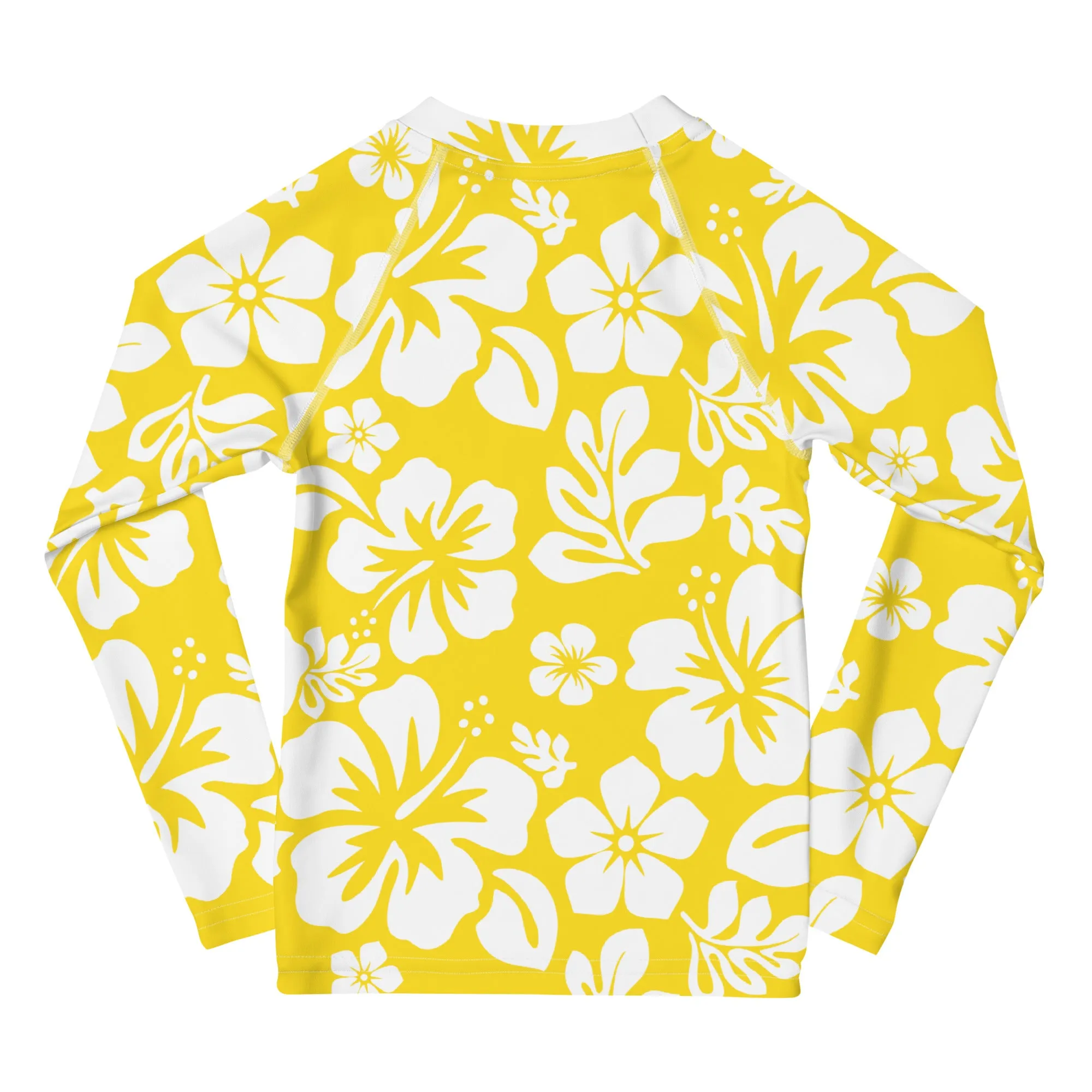 Kids Yellow and White Hawaiian Flowers Rash Guard