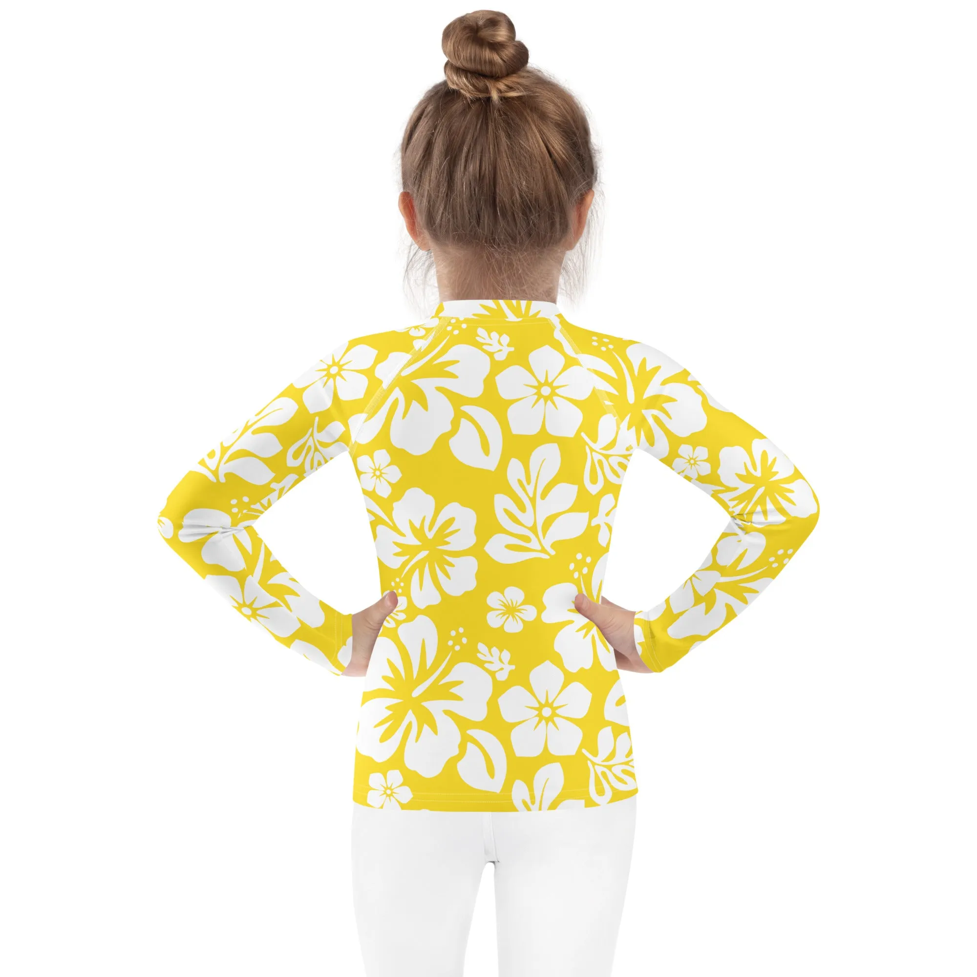 Kids Yellow and White Hawaiian Flowers Rash Guard