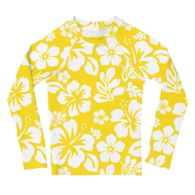 Kids Yellow and White Hawaiian Flowers Rash Guard