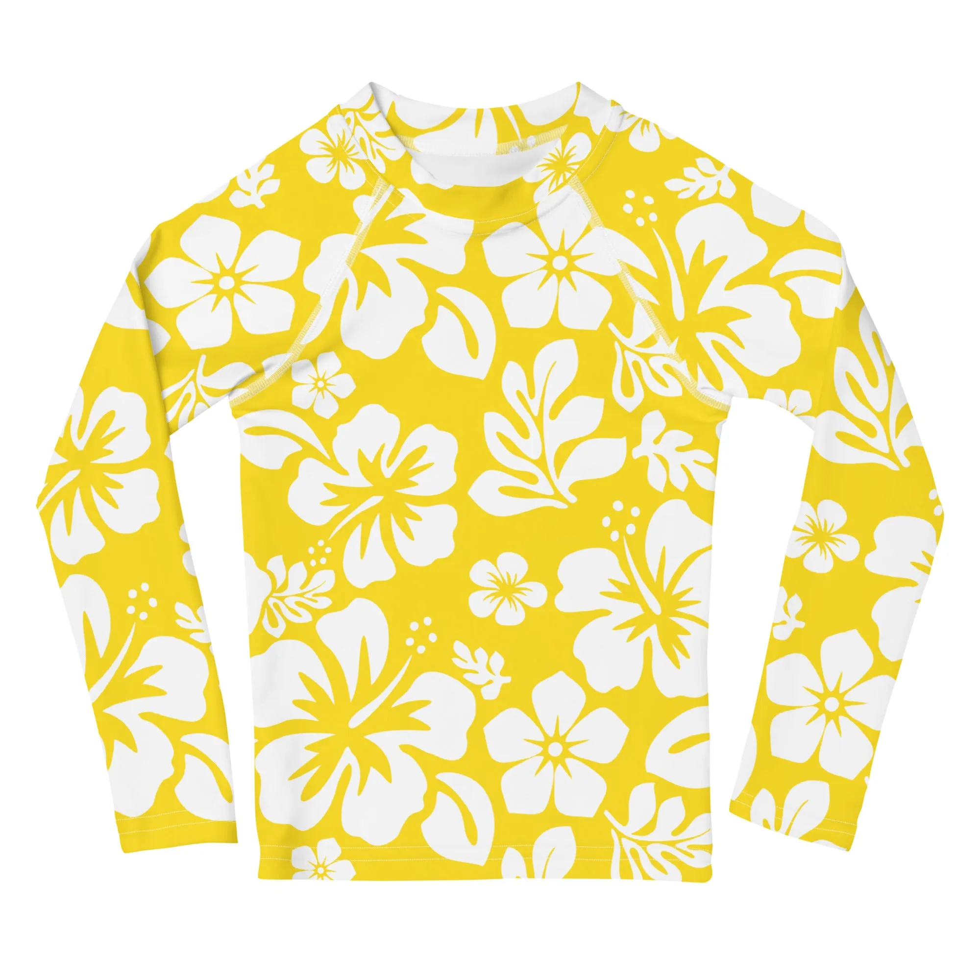 Kids Yellow and White Hawaiian Flowers Rash Guard