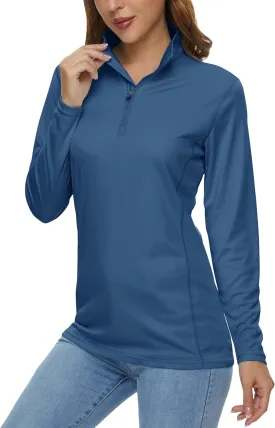 MAGCOMSEN Women's Shirts Long Sleeve 1/4 Zip UPF50  UV Sun Protection Quick Dry Workout Hiking Athletic Shirts Rash Guard