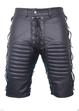 Men's Real Leather Featuring Side Straps Padded Shorts