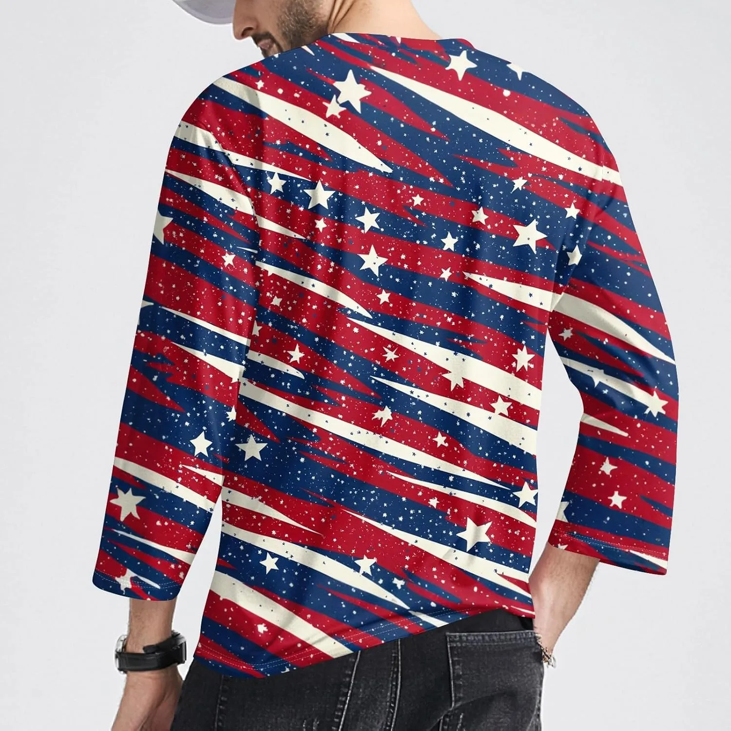 Merica Shirts for Men Men's Casual Crewneck 3/4 Sleeve Shirts Cotton Hawaiian Summer Tops Basic Pullover Workout Tees