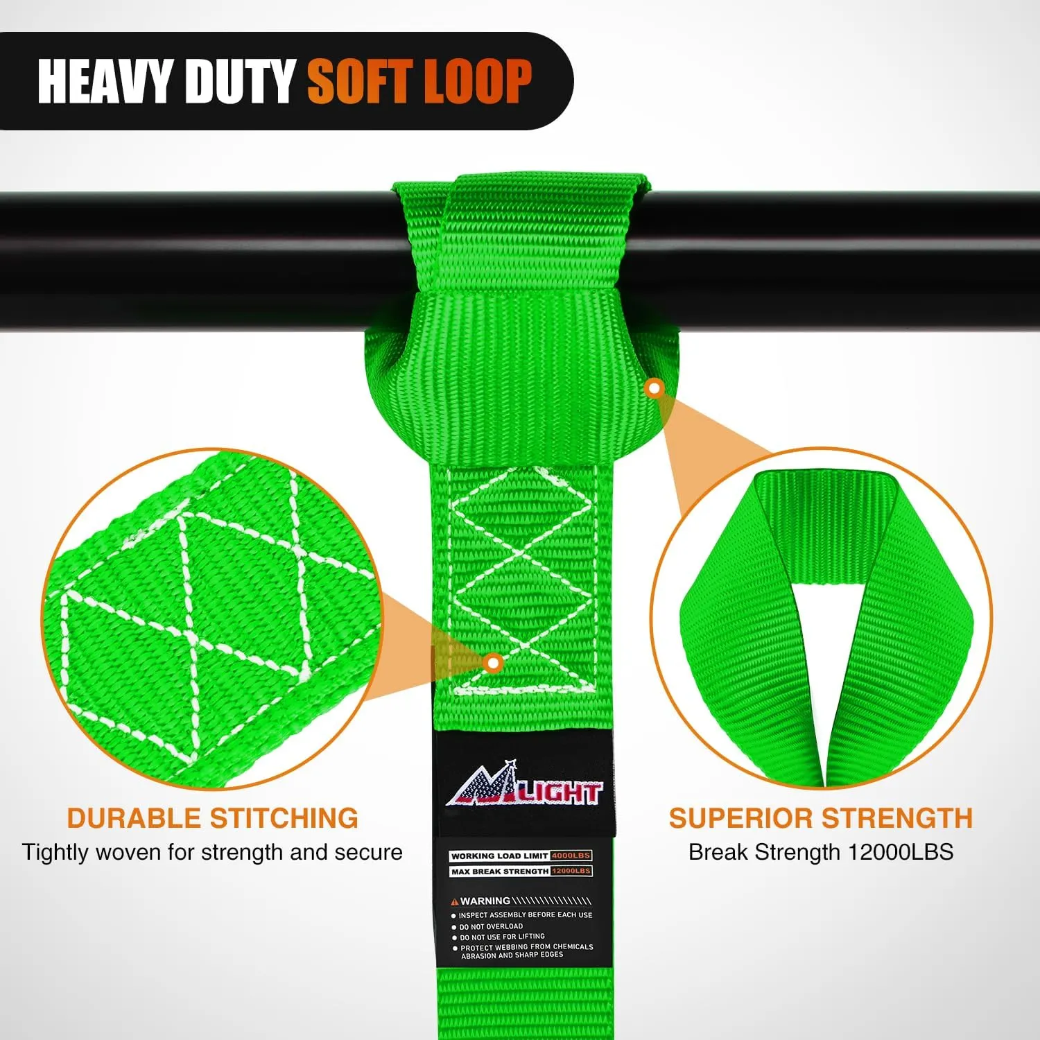 Motorcycle Tie Down Straps Max Break Strength 12000Lbs Green