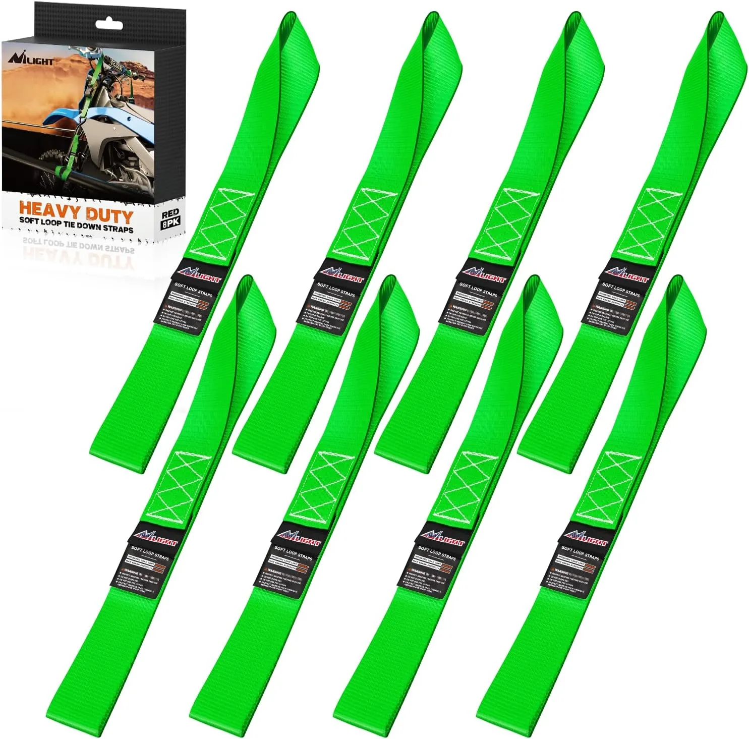 Motorcycle Tie Down Straps Max Break Strength 12000Lbs Green