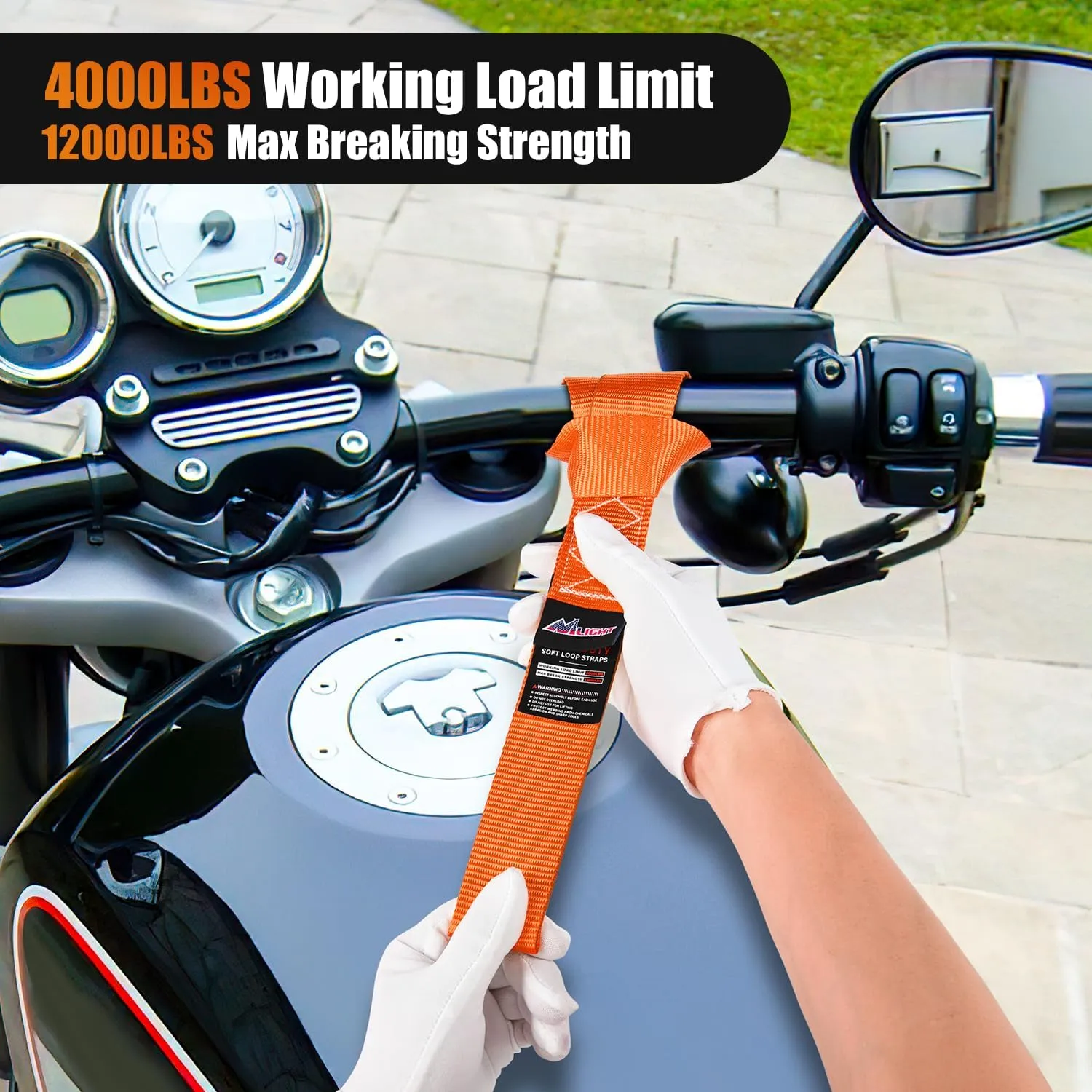 Motorcycle Tie Down Straps Max Break Strength 12000Lbs Orange