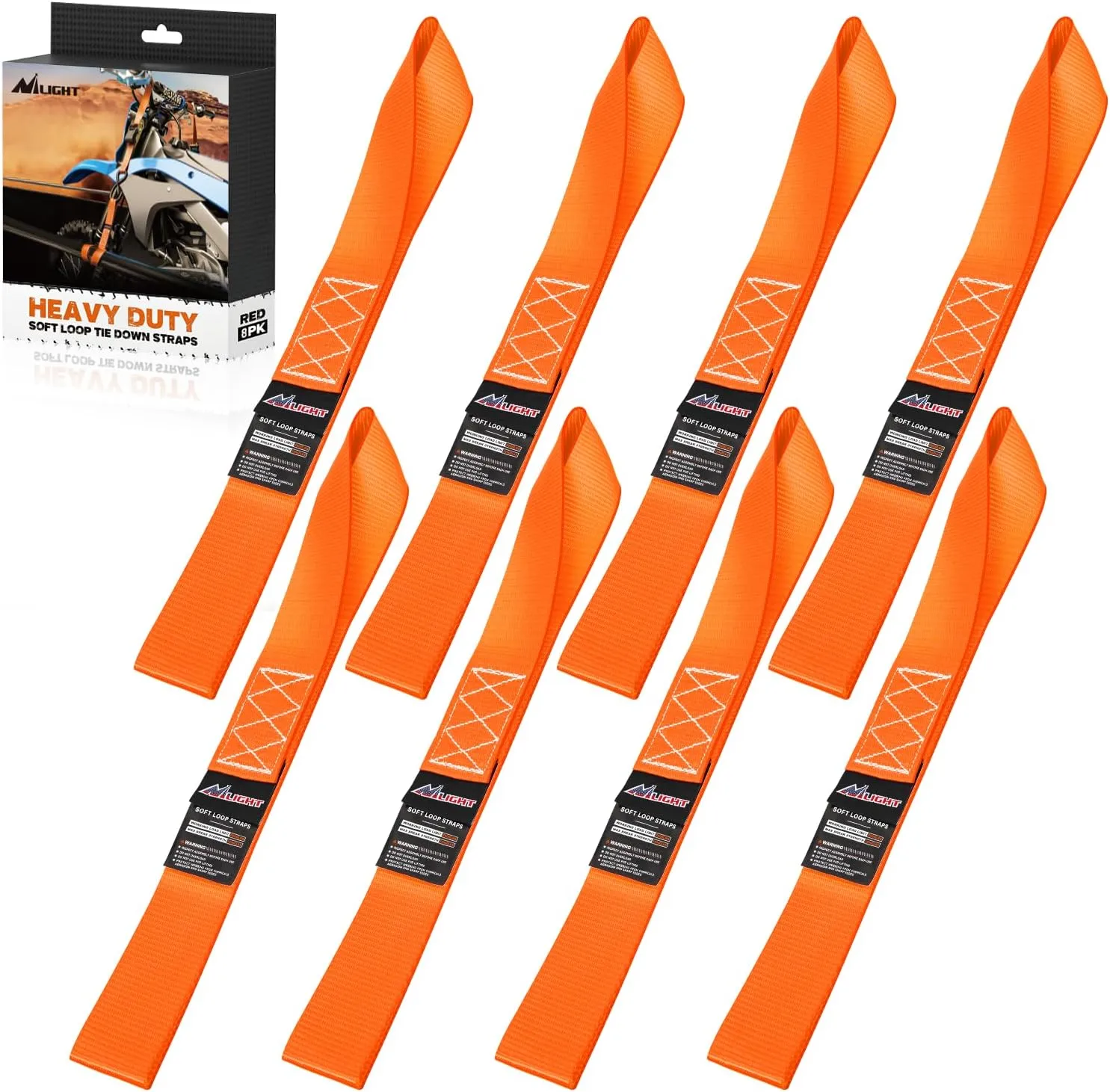 Motorcycle Tie Down Straps Max Break Strength 12000Lbs Orange