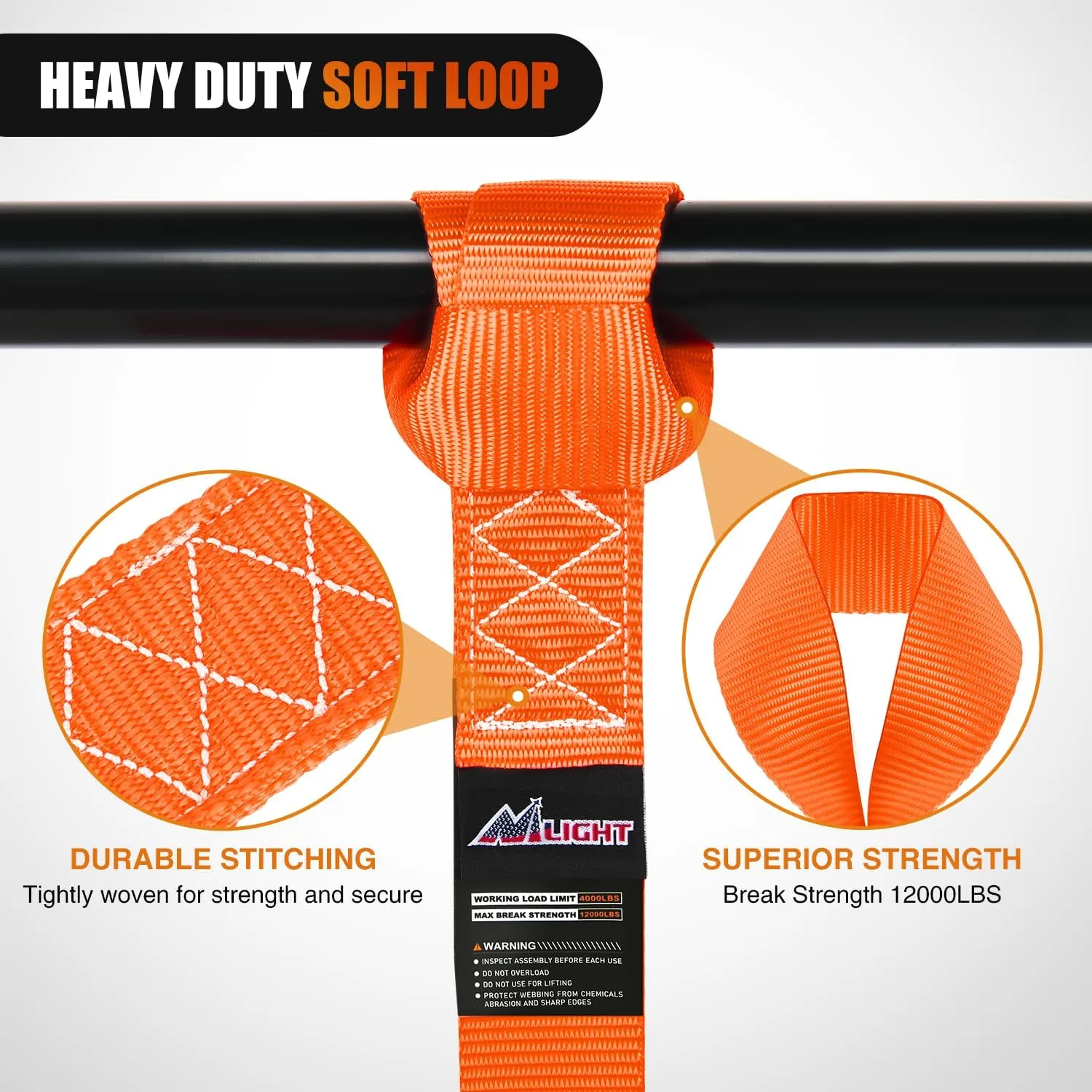 Motorcycle Tie Down Straps Max Break Strength 12000Lbs Orange