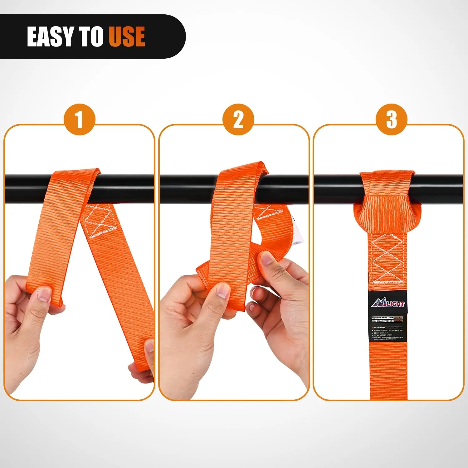 Motorcycle Tie Down Straps Max Break Strength 12000Lbs Orange