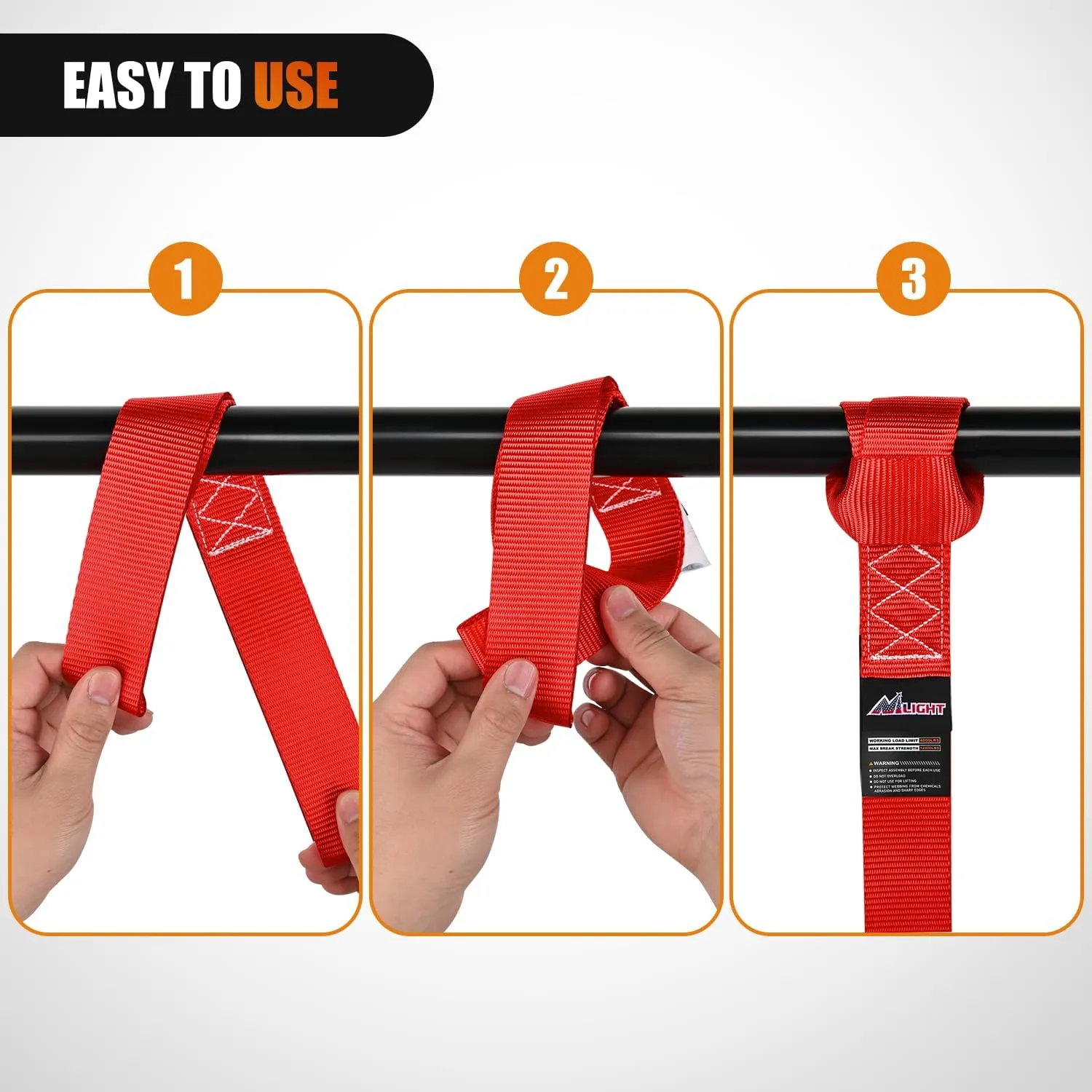 Motorcycle Tie Down Straps Max Break Strength 12000Lbs Red