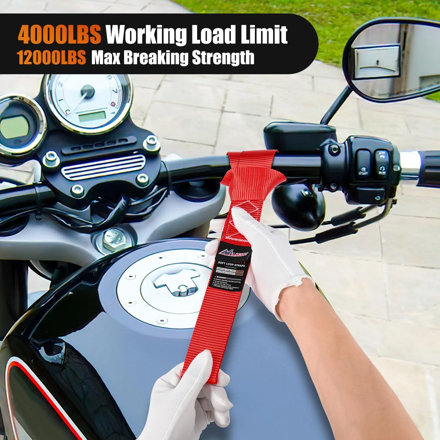 Motorcycle Tie Down Straps Max Break Strength 12000Lbs Red