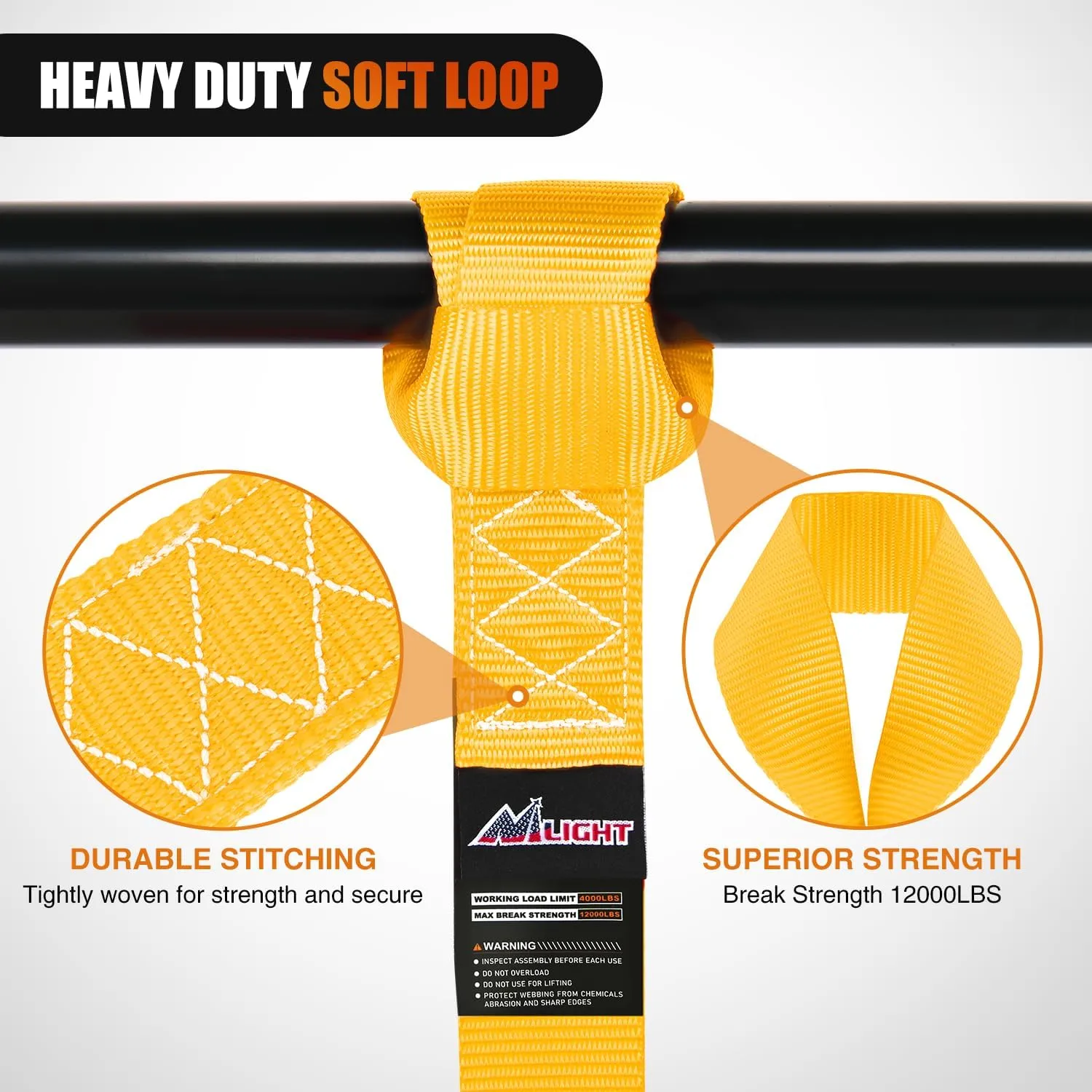 Motorcycle Tie Down Straps Max Break Strength 12000Lbs Yellow