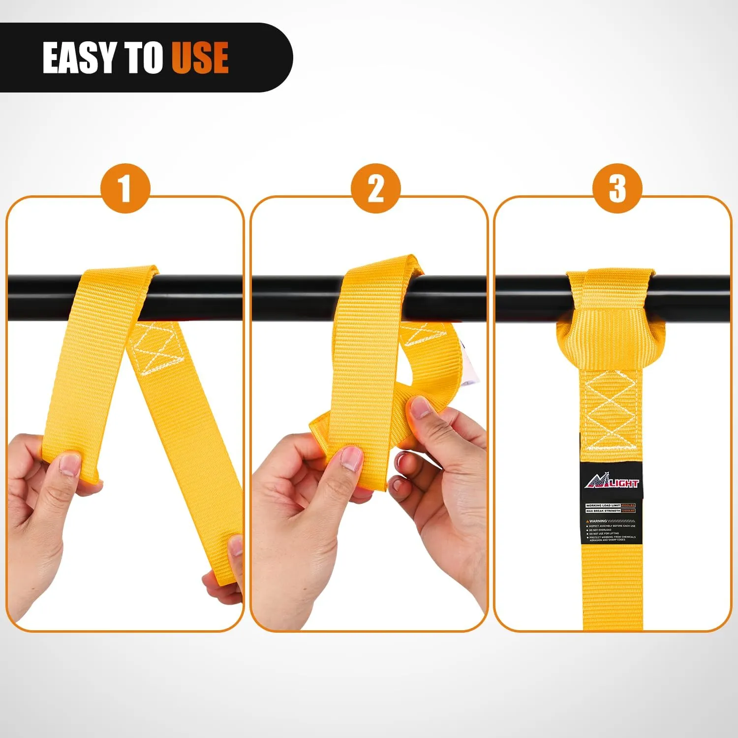 Motorcycle Tie Down Straps Max Break Strength 12000Lbs Yellow
